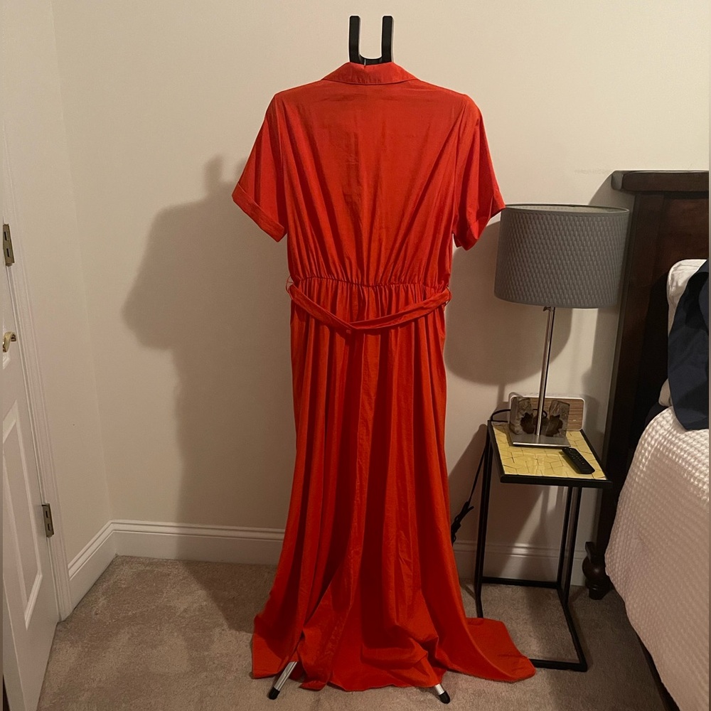 MELLODAY Bright Orange Short Sleeve Maxi Shirt Dress - Picture 3 of 4